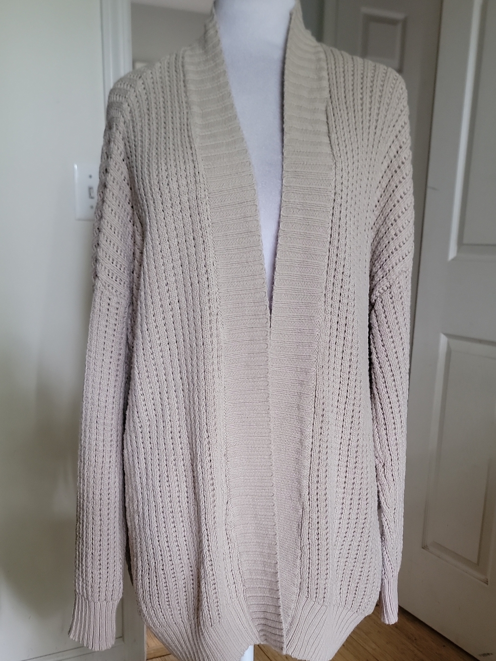 Haven Cream Open-Front Ribbed Knit Sweater Cardigan